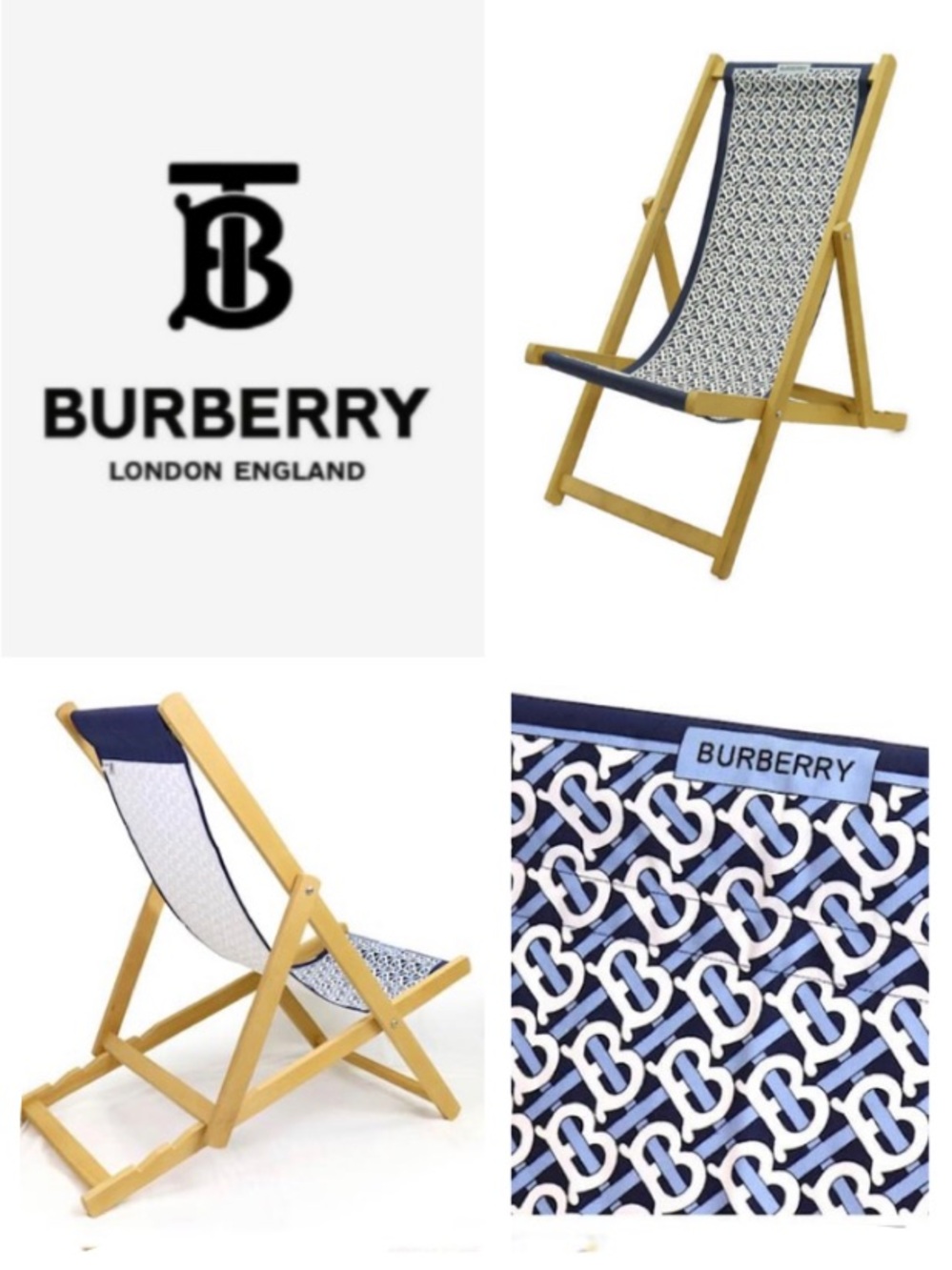 NEW! Burberry Monogram TB Logo Folding Deck Chair